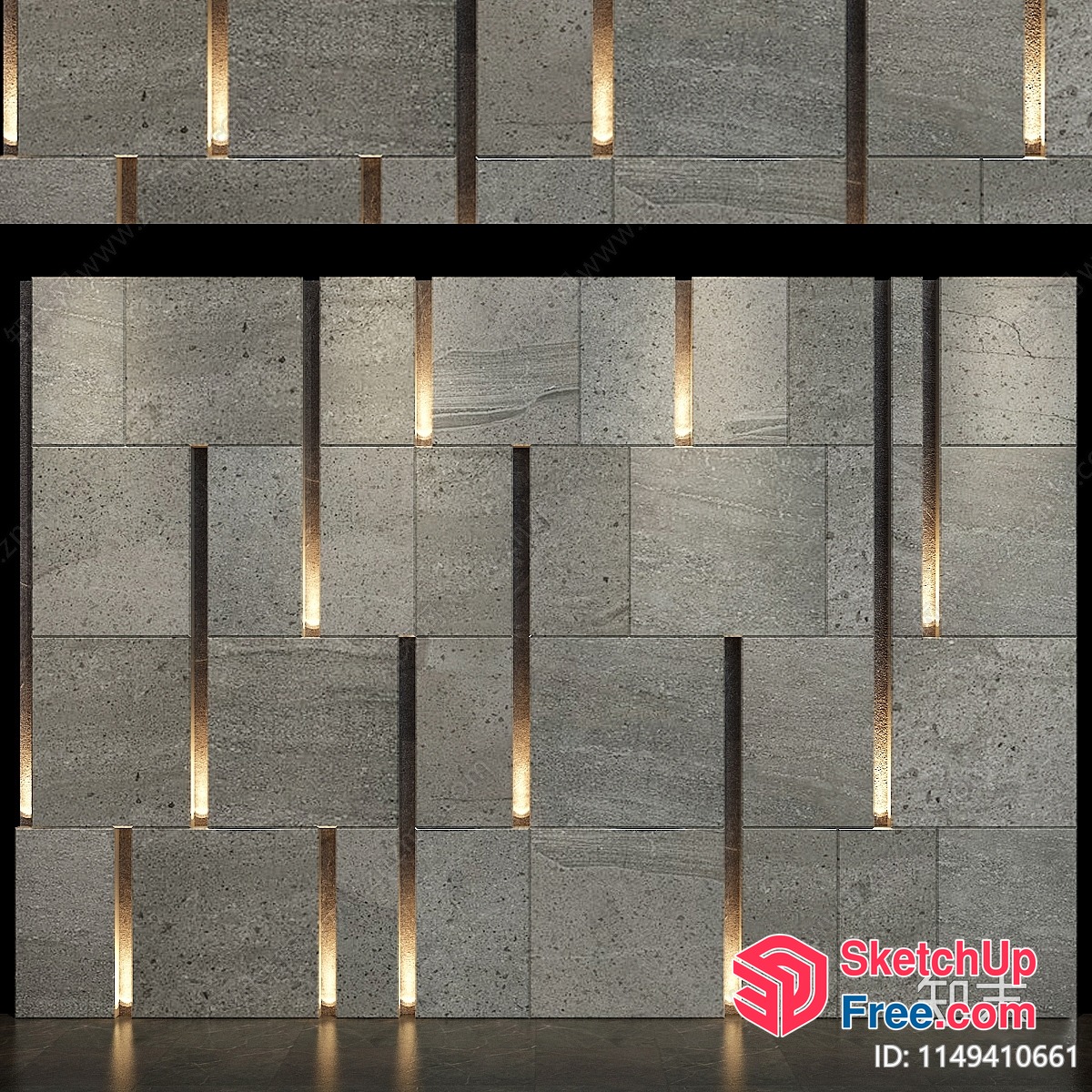 Modern Minimalist Stone Wall With Linear Lighting 3D SketchUp File
