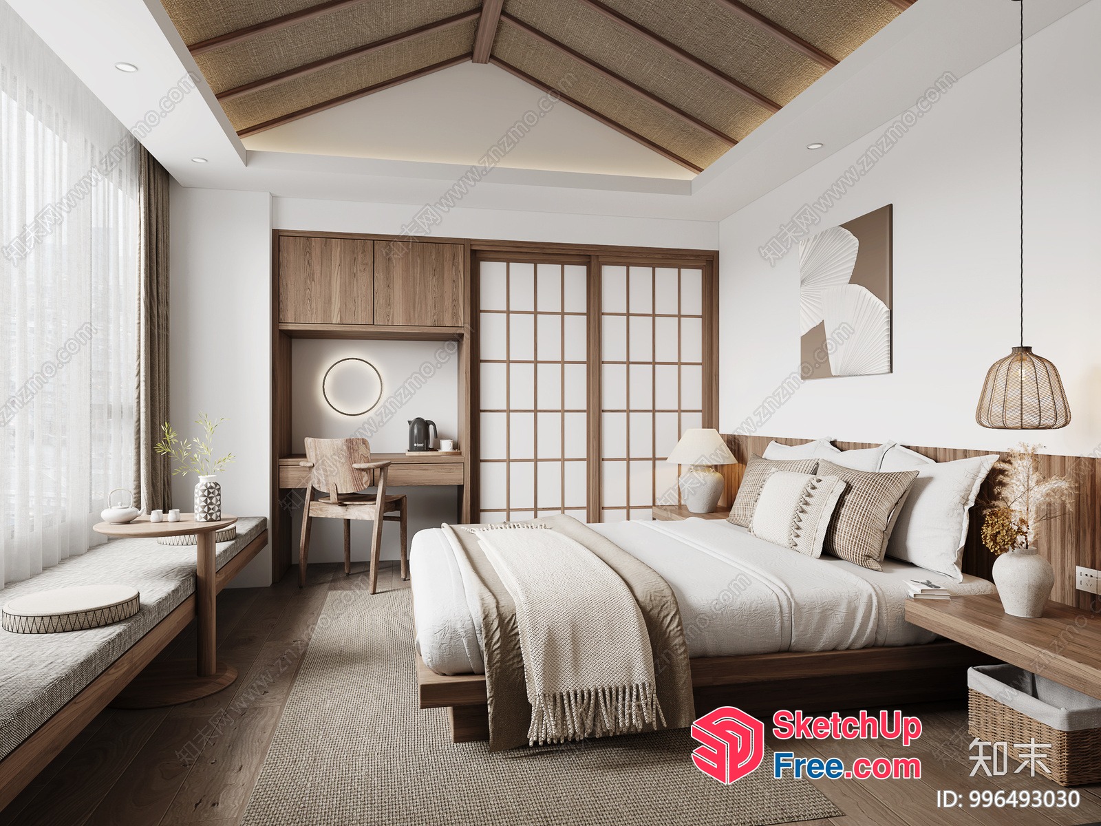 Japanese Style Homestay Bedroom With Minimalist Decor 3D SketchUp File