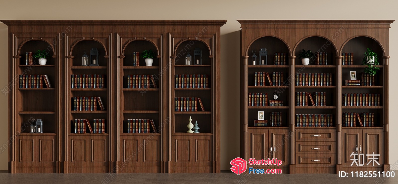 Ornate Wooden Bookcase Collection 3D SketchUp File