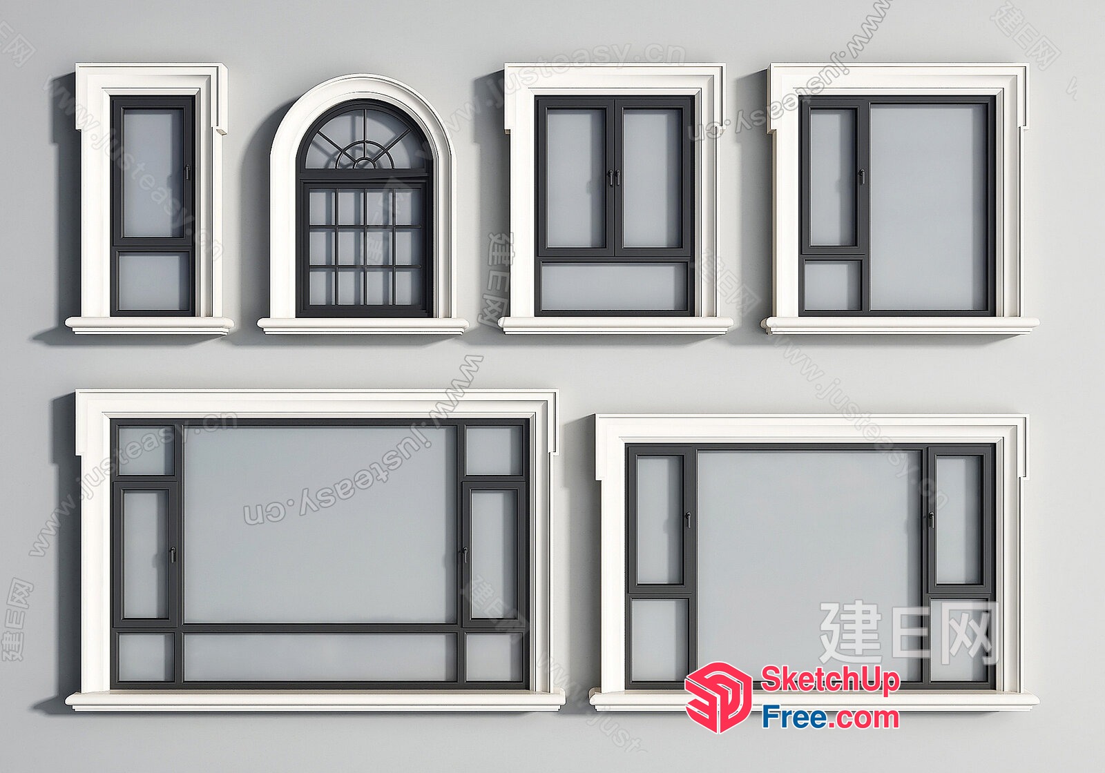 Six Varieties Of Windows With Ornate Frames 3D SketchUp File