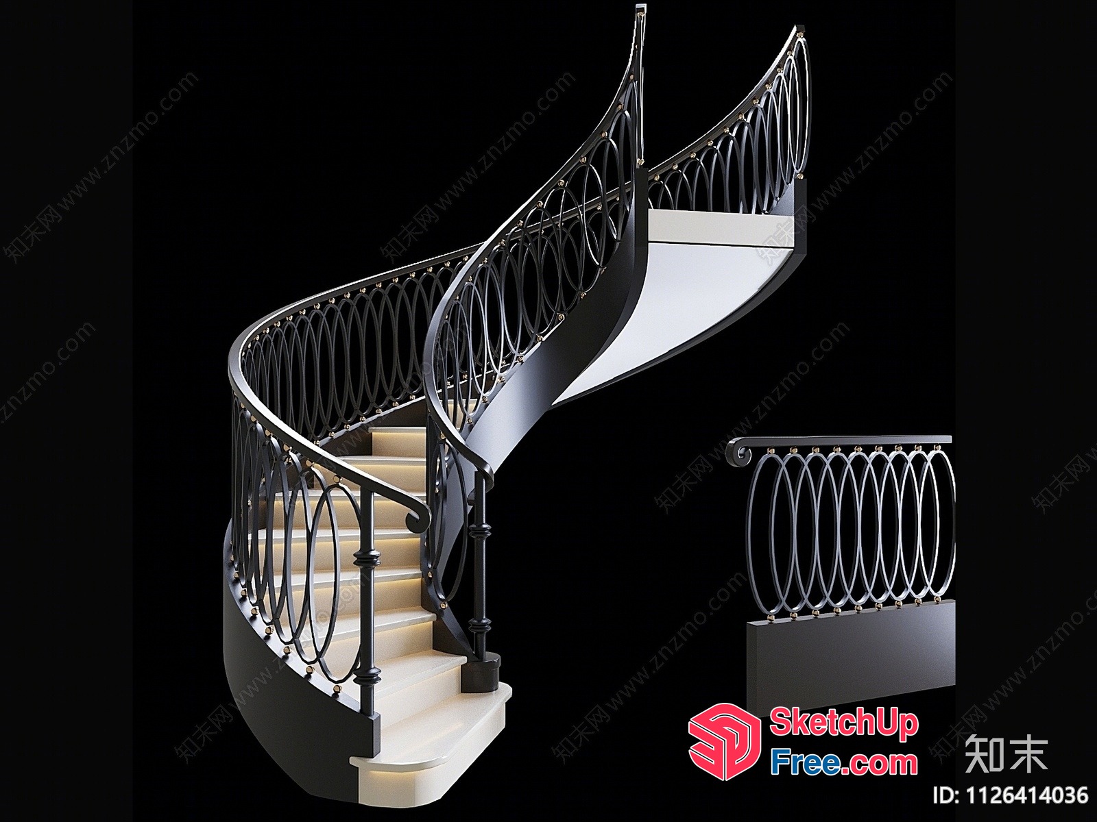 Spiral Staircase With Black Railings 3D SketchUp File