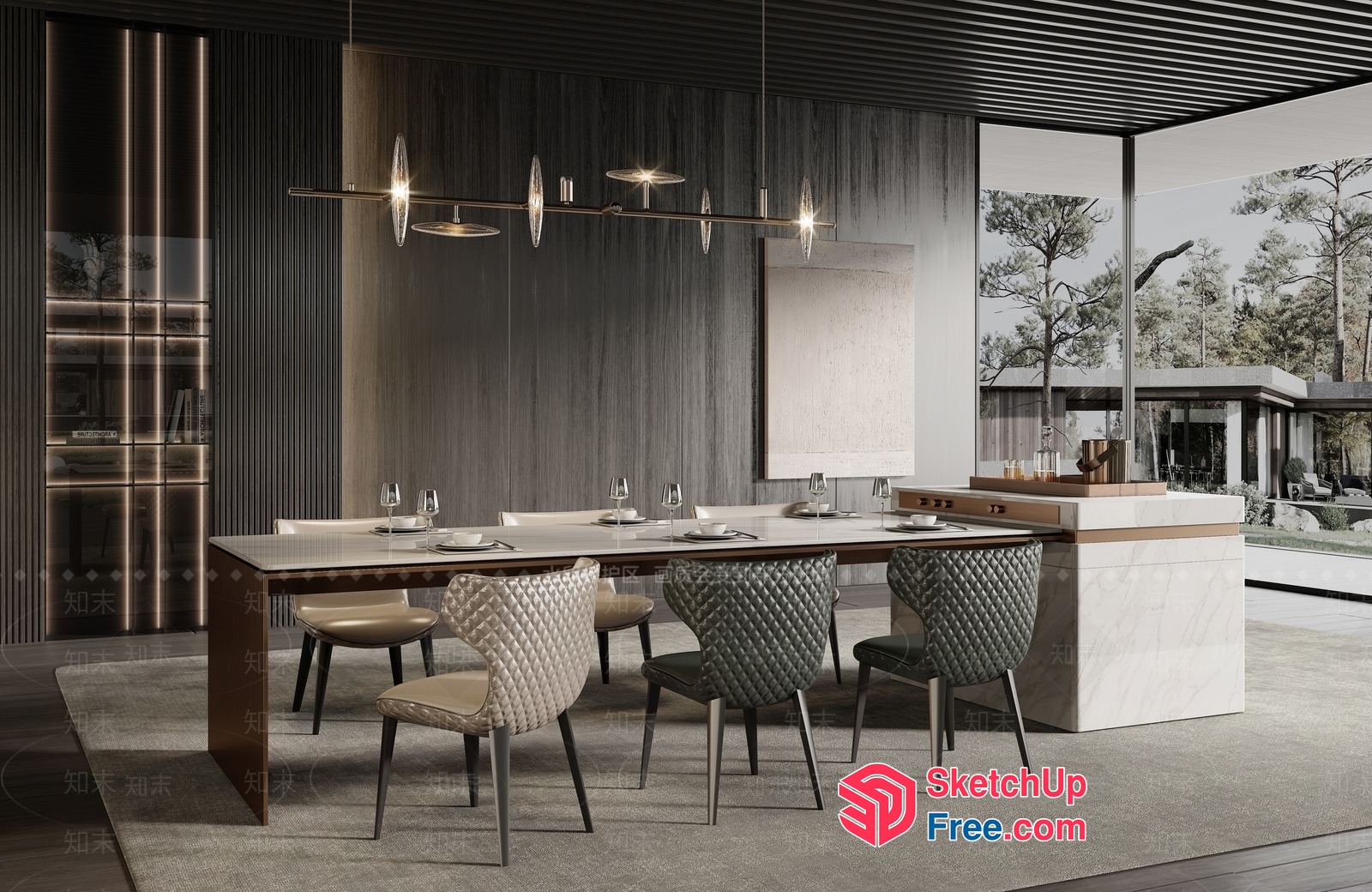 Luxurious Modern Dining Room With Elegant Table And Chairs 3D SketchUp File