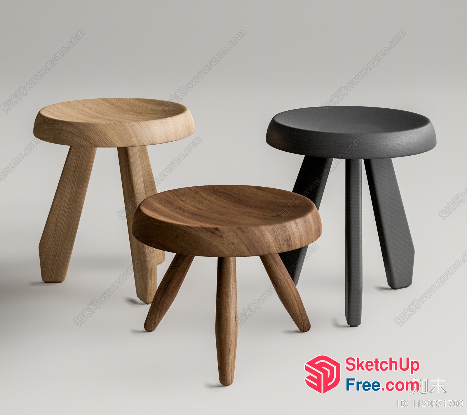 Simple Wooden Stools In Three Sizes 3D SketchUp File