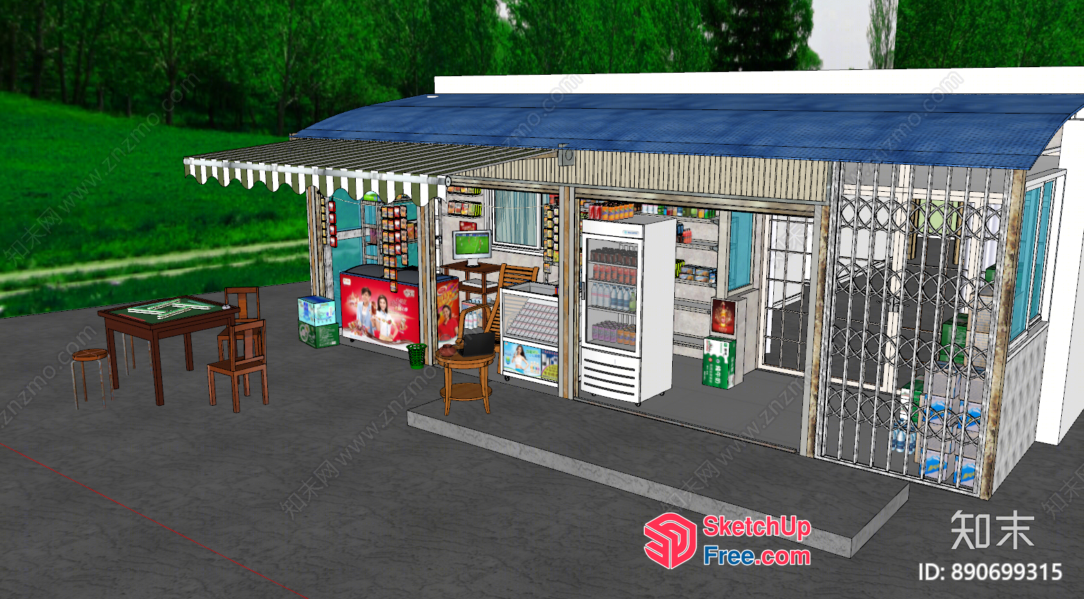 Cozy Convenience Store With Outdoor Seating Area 3D SketchUp File