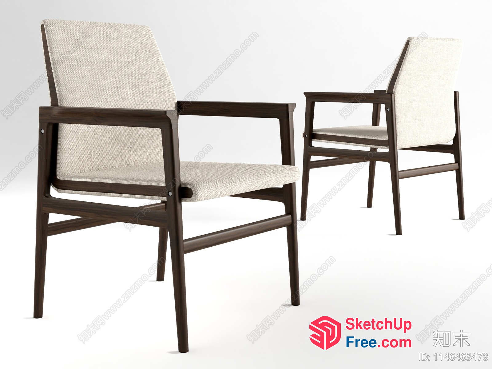 Simple Modern Armchair With Creamy Upholstery 3D SketchUp File
