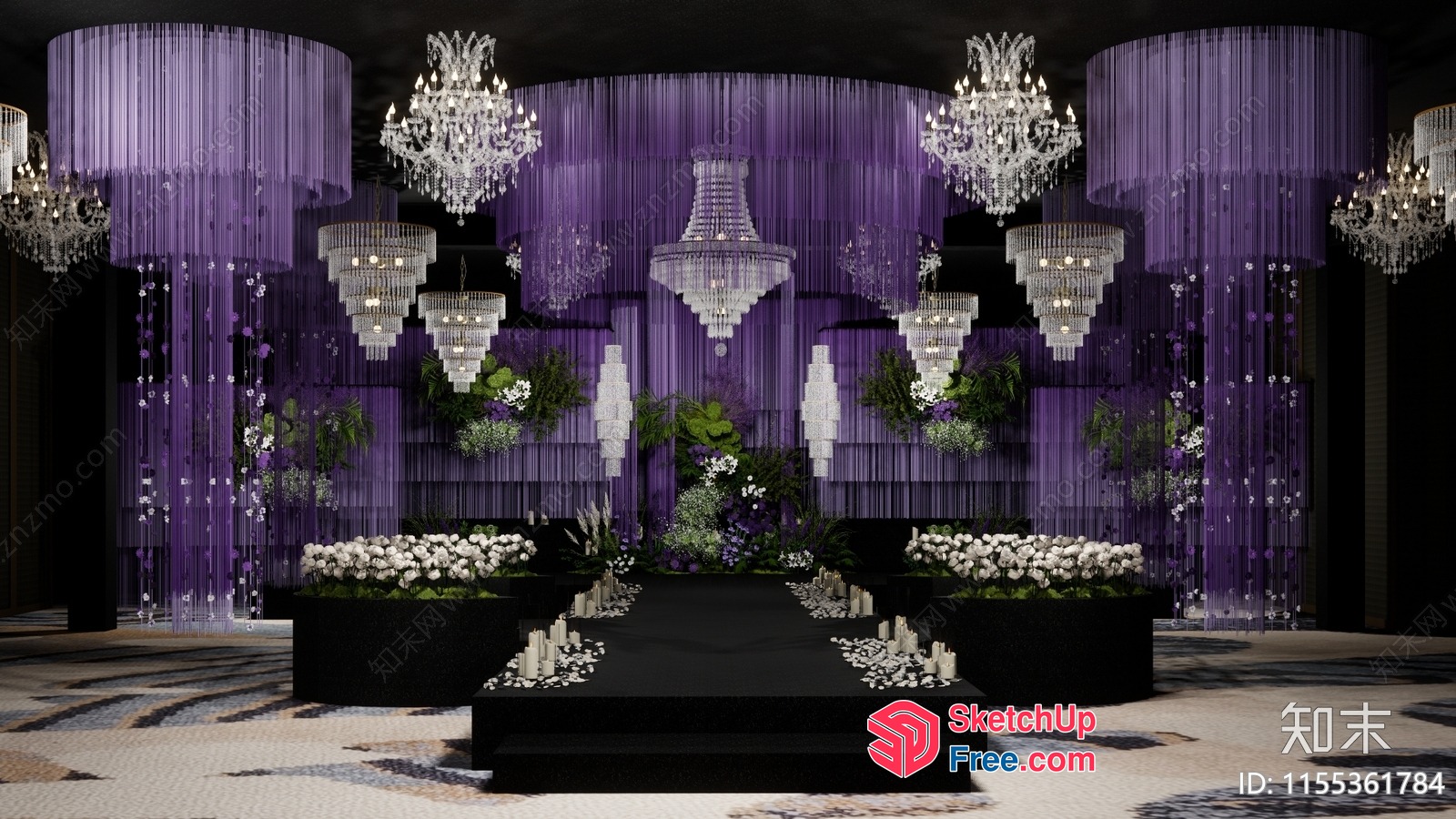 Lavish Purple And Black Wedding Decor 3D SketchUp File