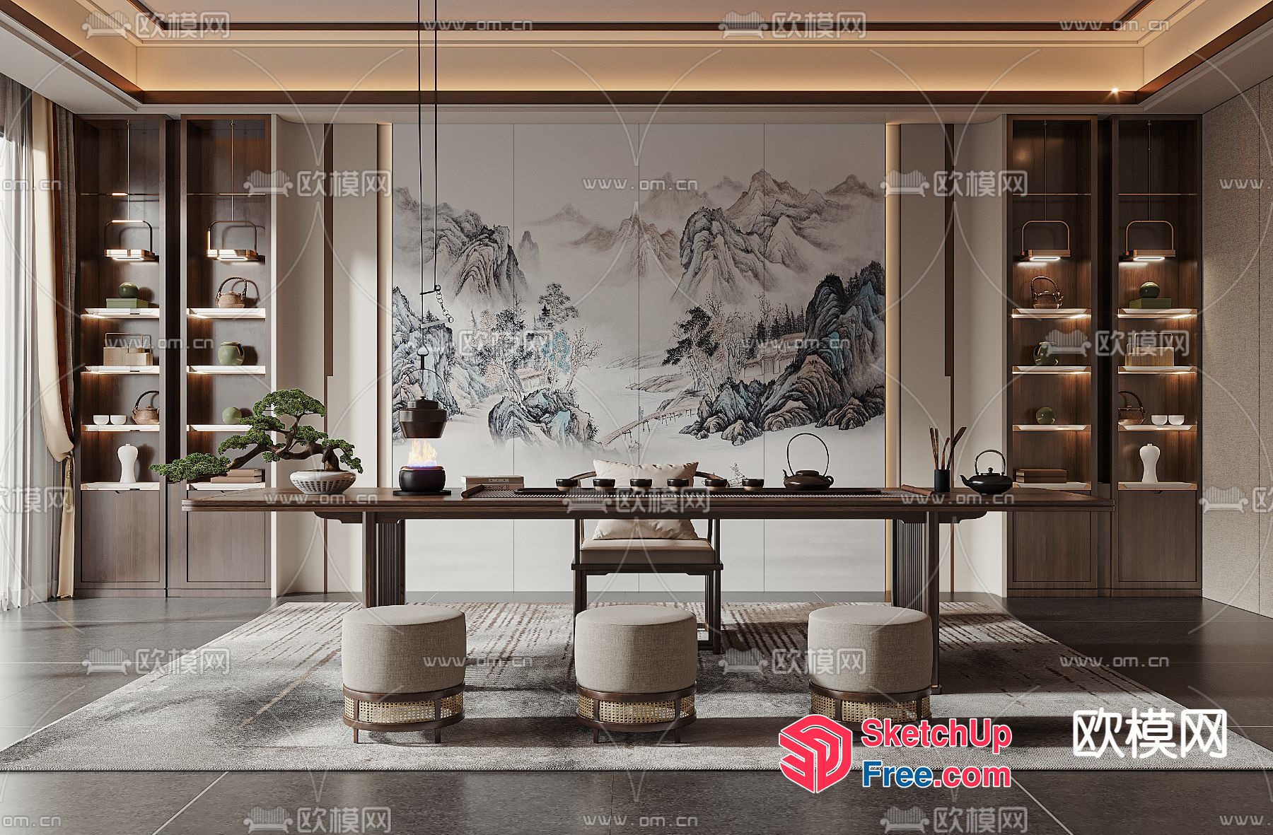 Elegant And Serene Japanese-Inspired Living Room 3D SketchUp File