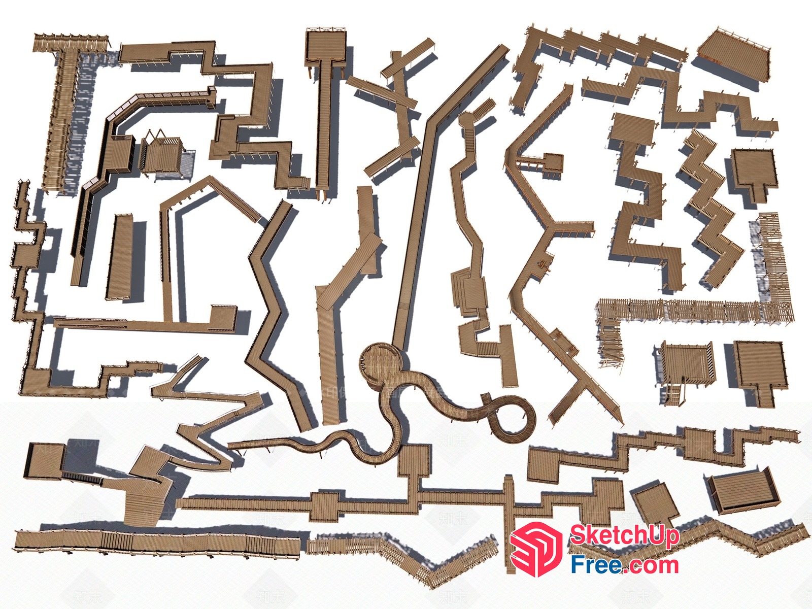Complex Building Layout With Various Structures 3D SketchUp File