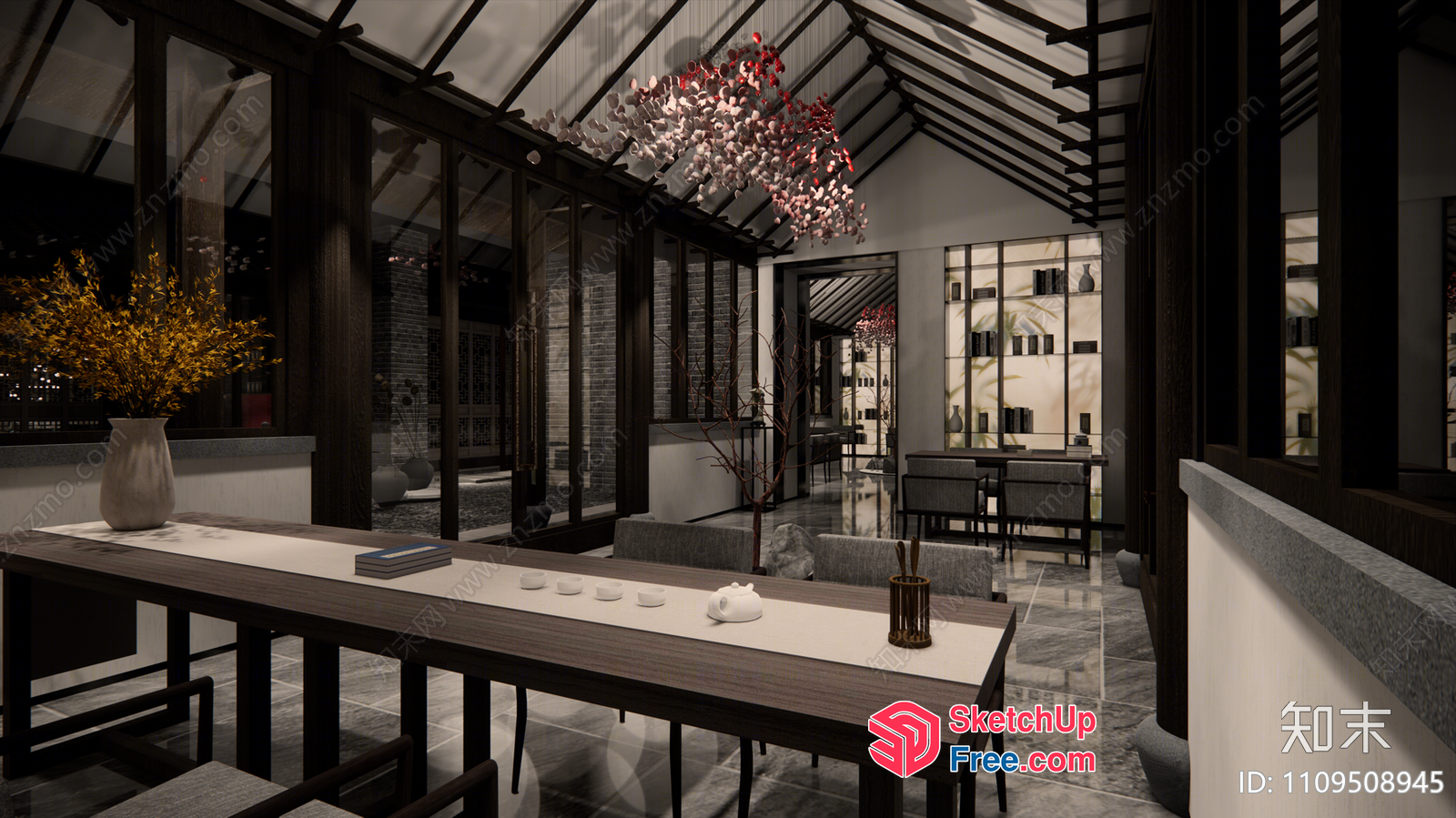 Modern Asian-Style Interior Design With Glass Roof 3D SketchUp File