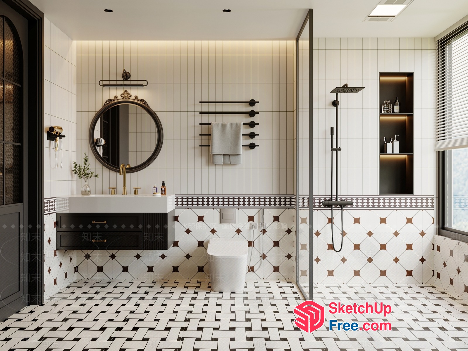 Elegant Black And White Bathroom Decor 3D SketchUp File