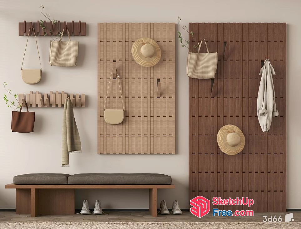 Modern Wooden Entryway With Accessories 3D SketchUp File