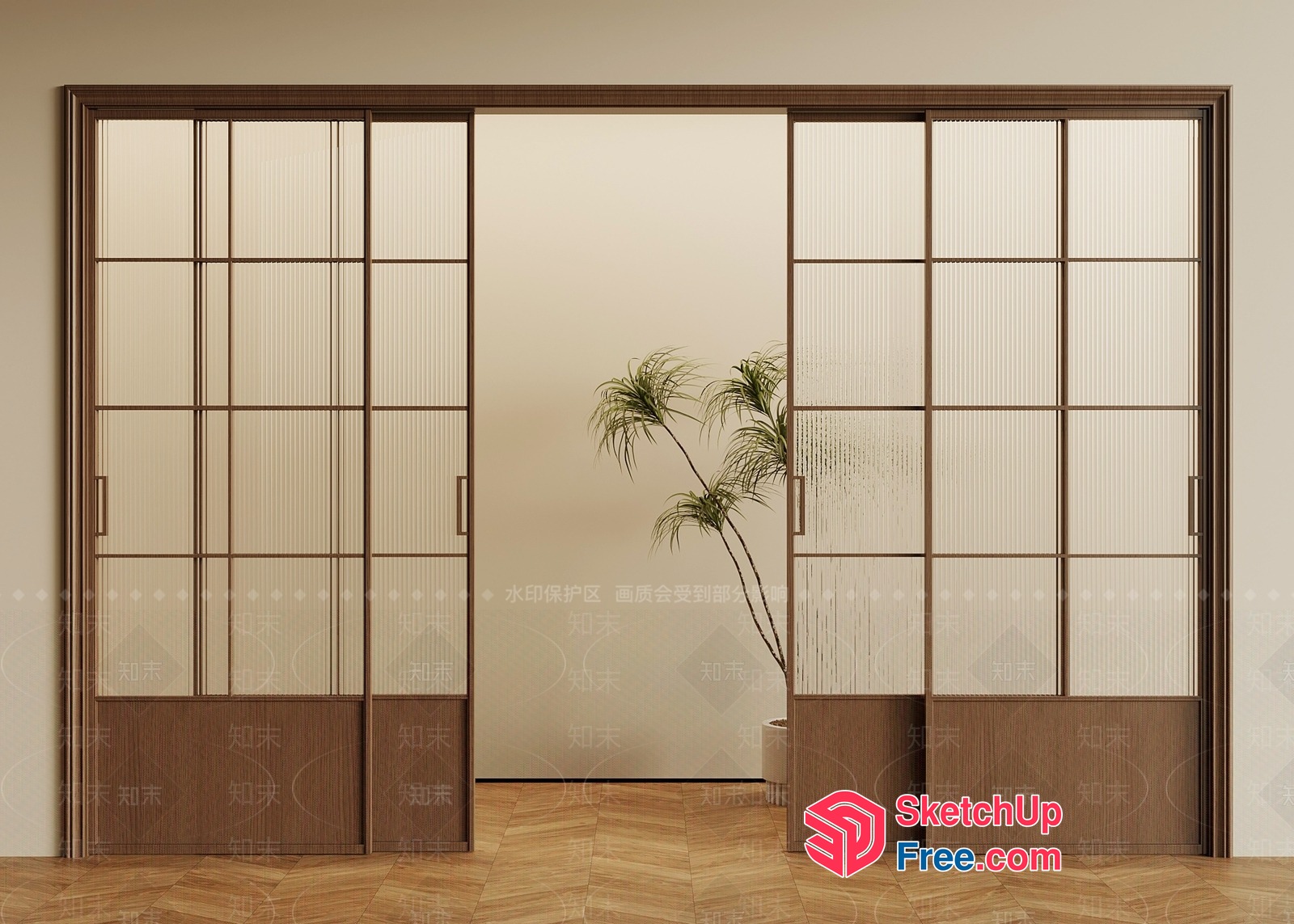 Sliding Doors With Glass Panels And Wooden Frames 3D SketchUp File