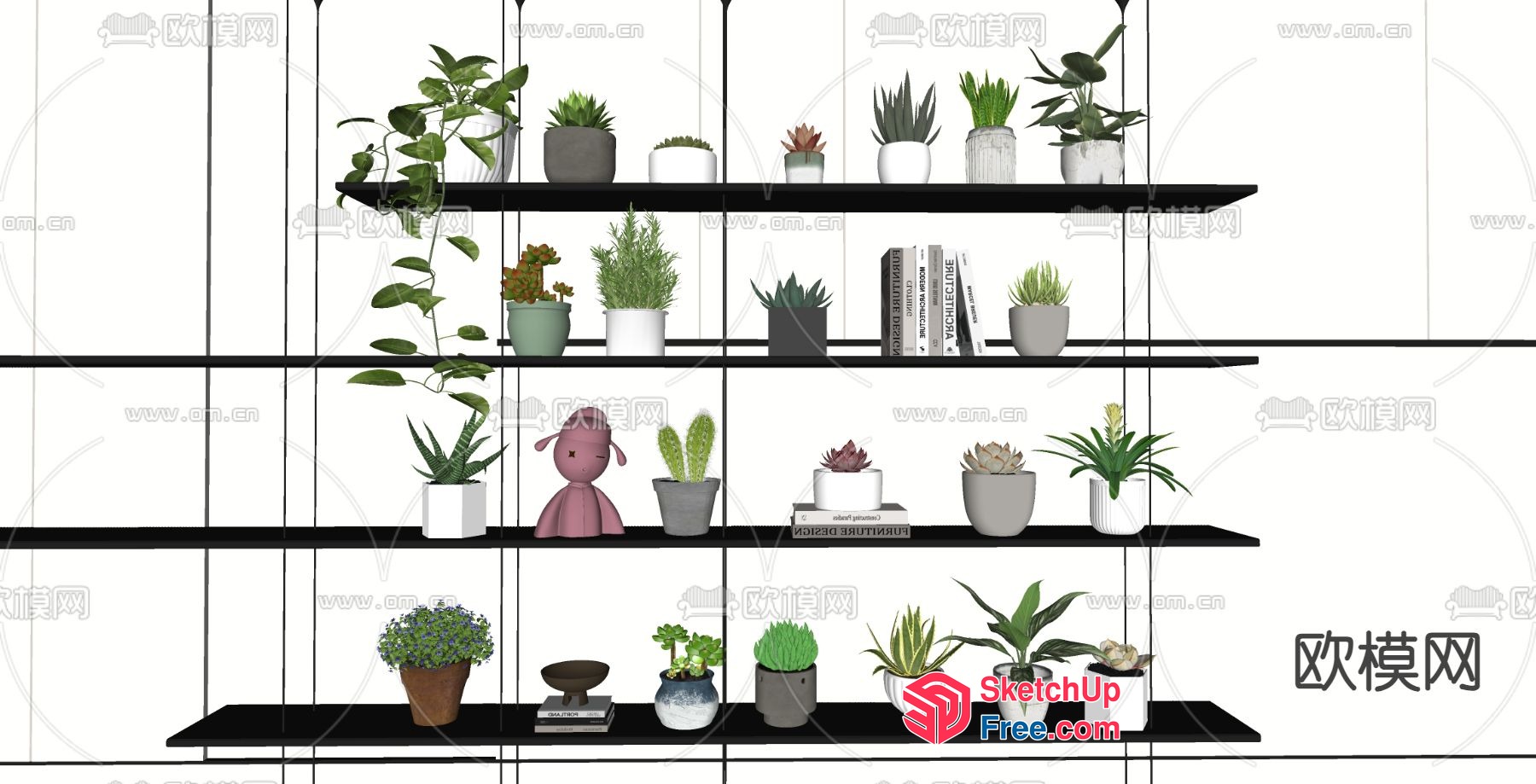 Decorative Shelf With Plants And Decorations 3D SketchUp File