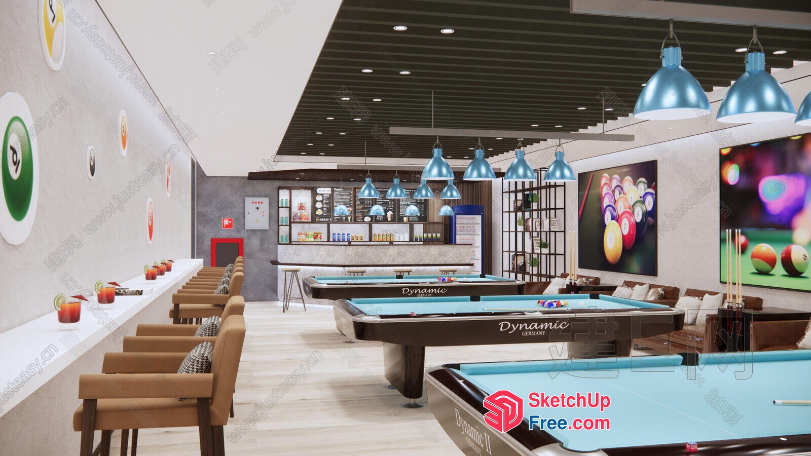 Modern Billiards Room With Sleek Furniture And Ambient Lighting 3D SketchUp File