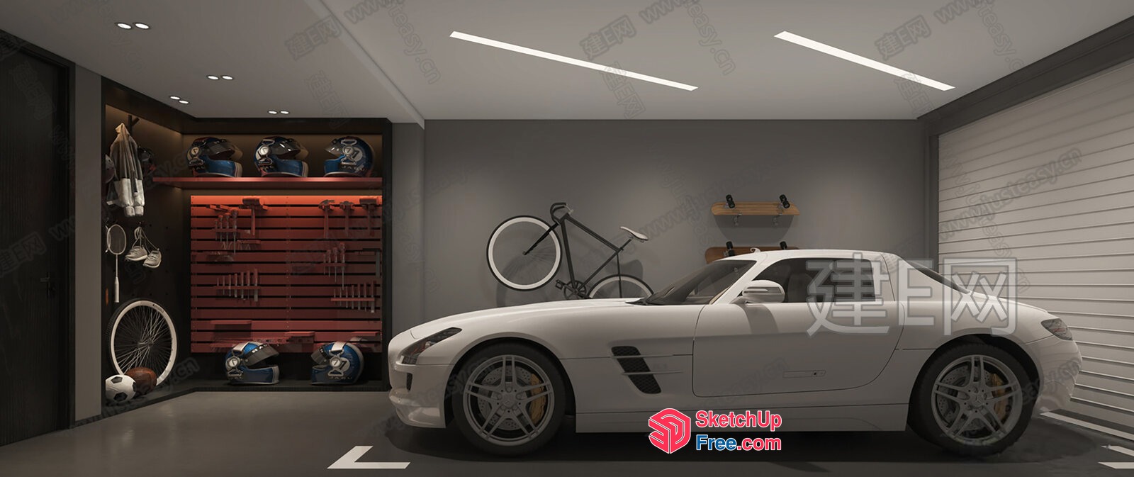 Modern Garage With Sleek Car And Storage 3D SketchUp File