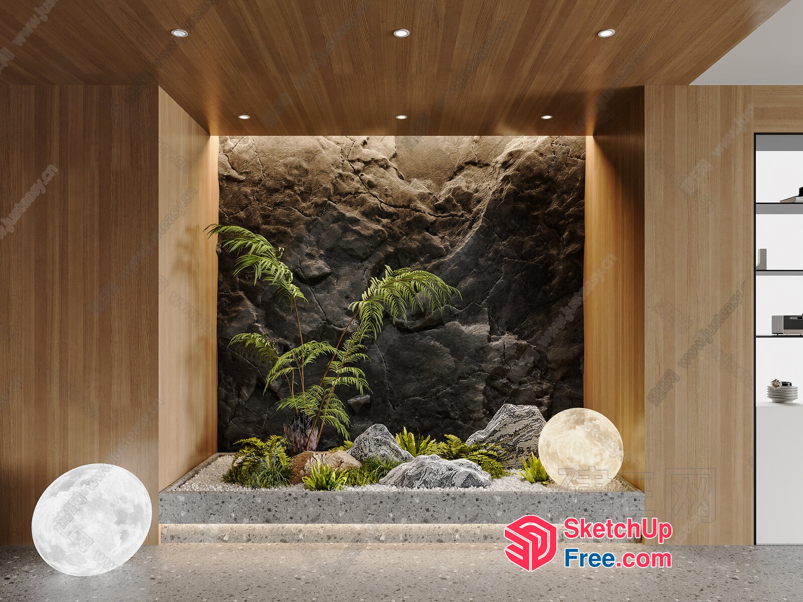 Exotic Rock Garden With Tropical Plants And Decorative Stones 3D SketchUp File