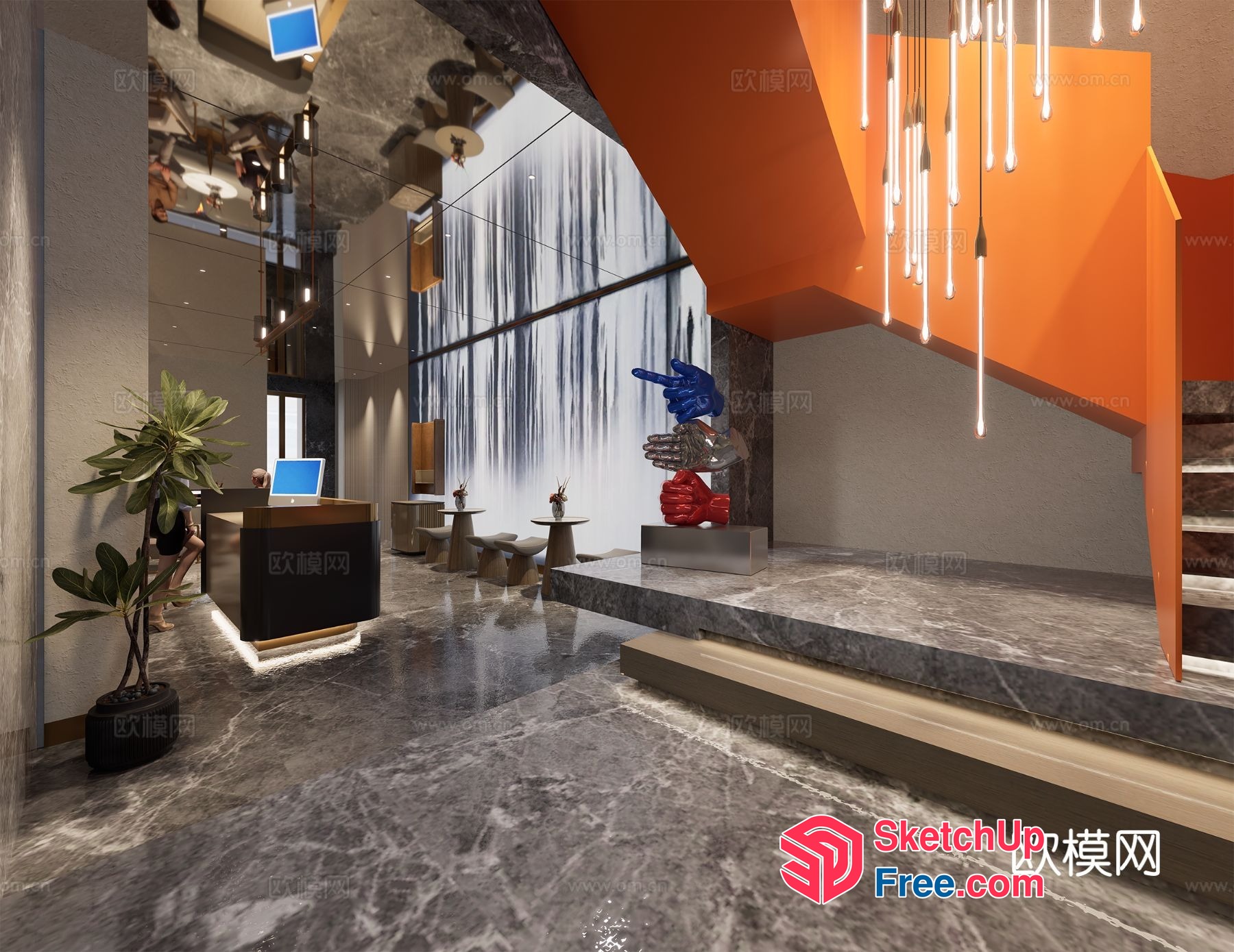 Marble Flooring And Staircase Interior Design 3D SketchUp File