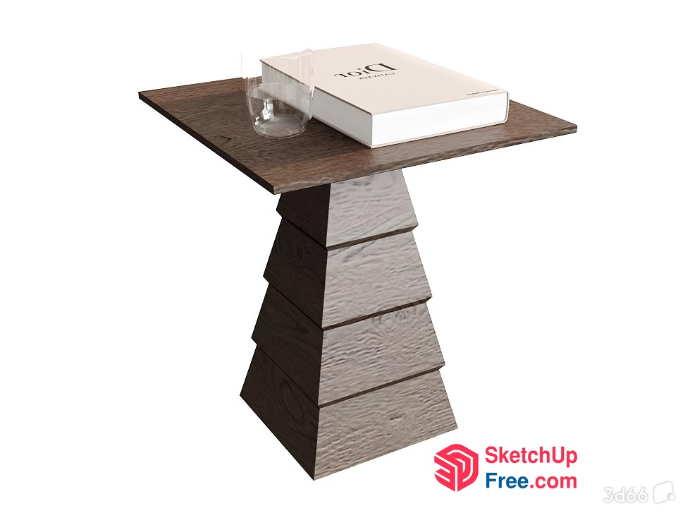 Square Wooden Table With Book And Glass 3D SketchUp File