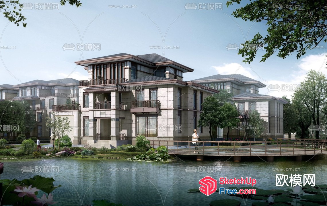 Elegant Modern Villa With Serene Waterfront View 3D SketchUp File