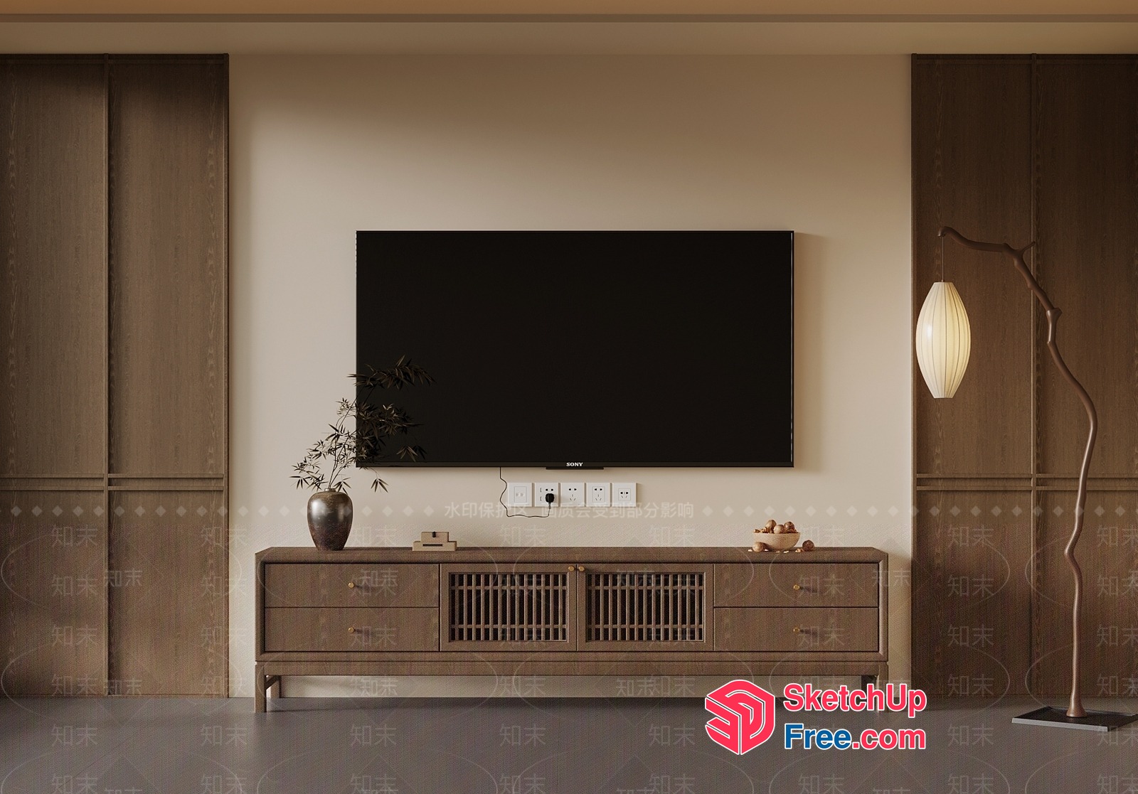 Modern Japanese-Inspired Living Room With Minimalist Tv Stand 3D SketchUp File