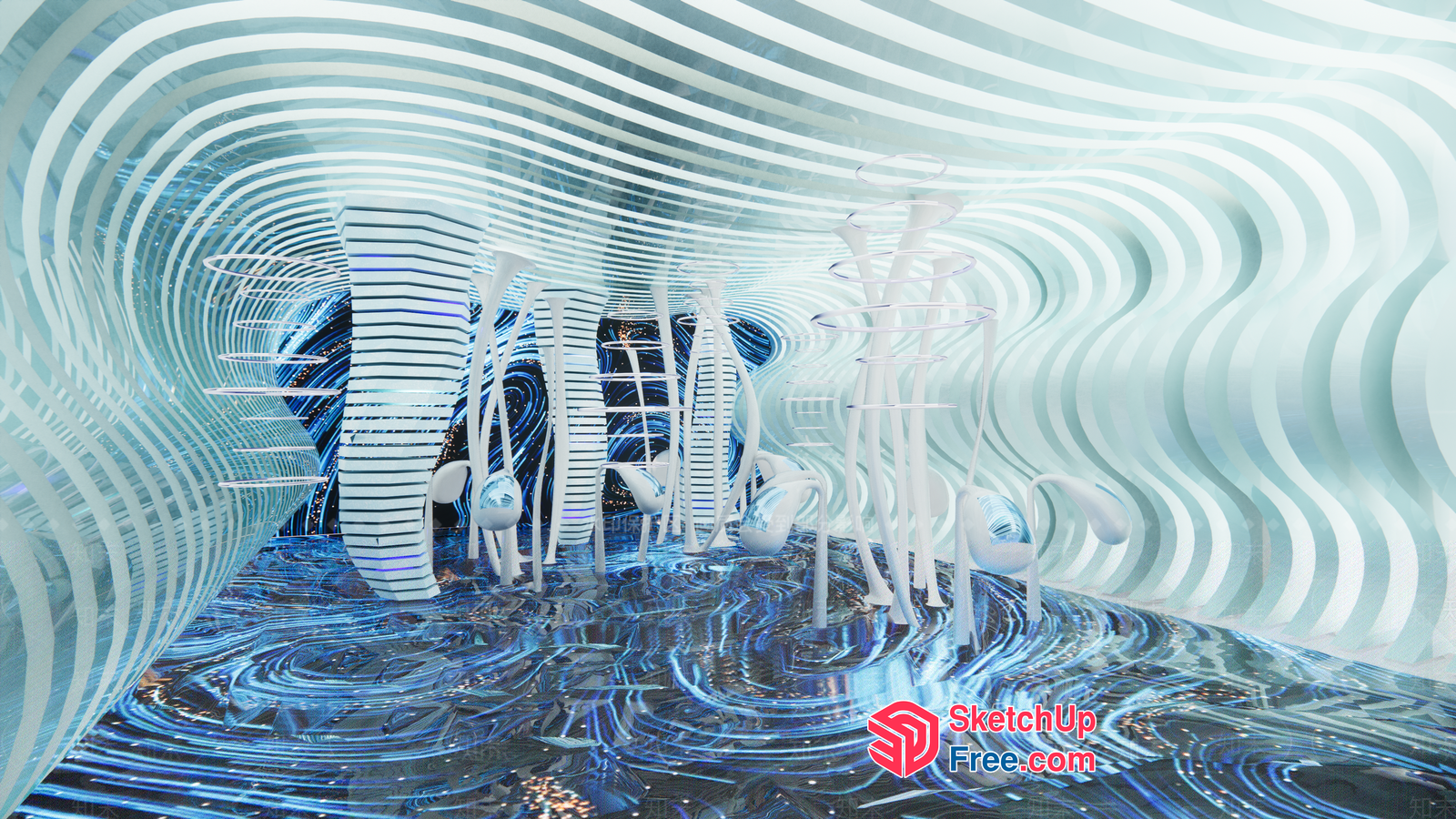 Futuristic Blue Swirling Patterned Room 3D SketchUp File