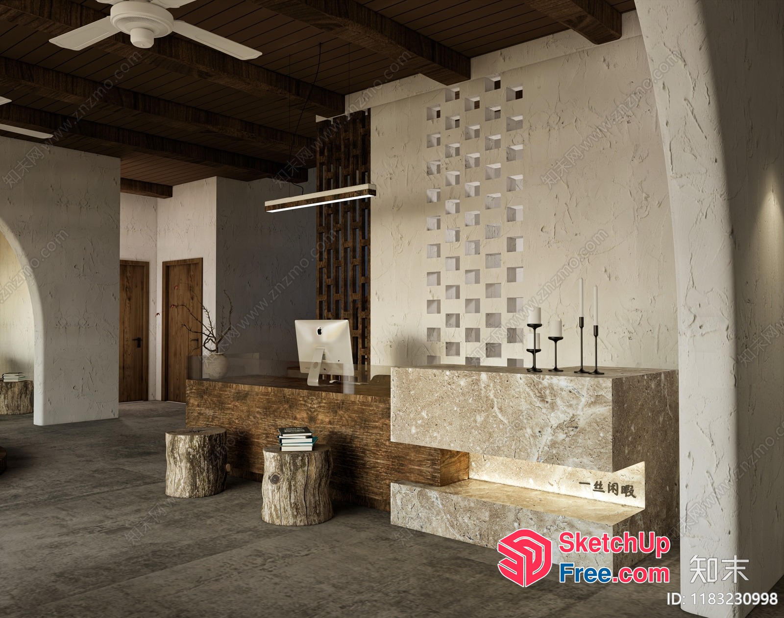 Modern Reception Area With Natural Elements 3D SketchUp File