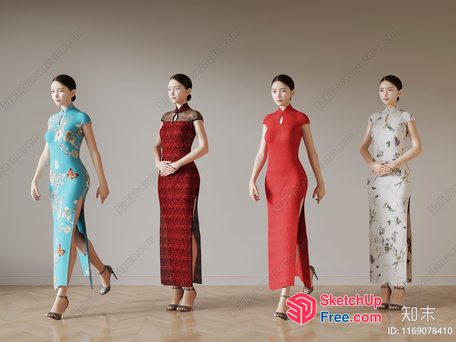 Elegant Chinese Woman In Traditional Qipao 3D SketchUp File