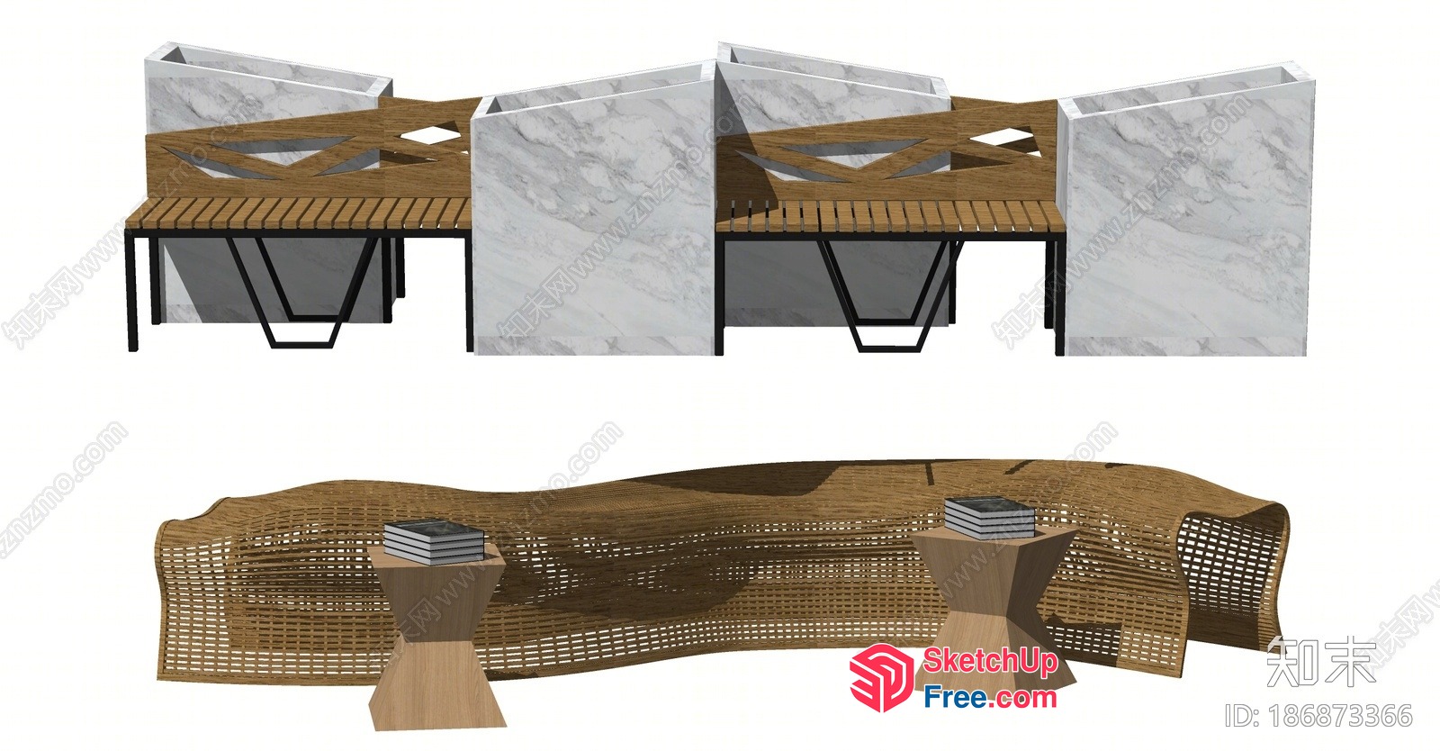 Modern Furniture Set With Rattan And Marble Accents 3D SketchUp File