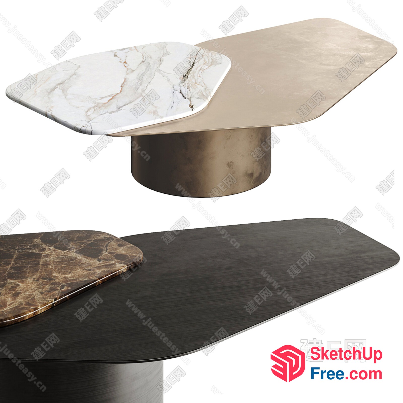 Modern Marble And Metal Coffee Table 3D SketchUp File