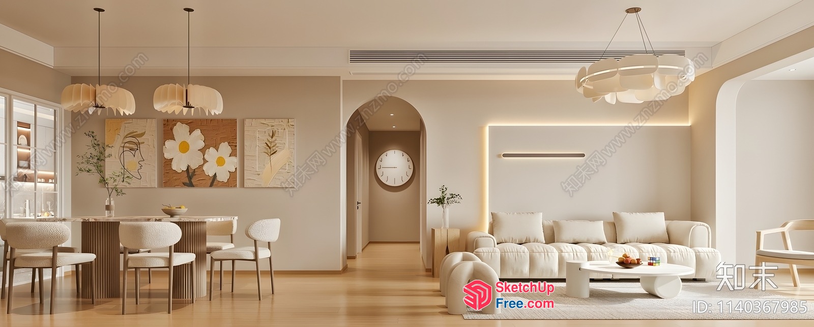 Elegant White And Creamy Living Room With Natural Light 3D SketchUp File
