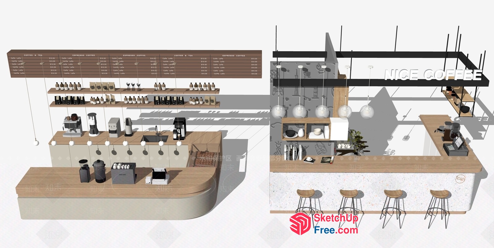 Modern Minimalist Coffee Shop Interior 3D SketchUp File