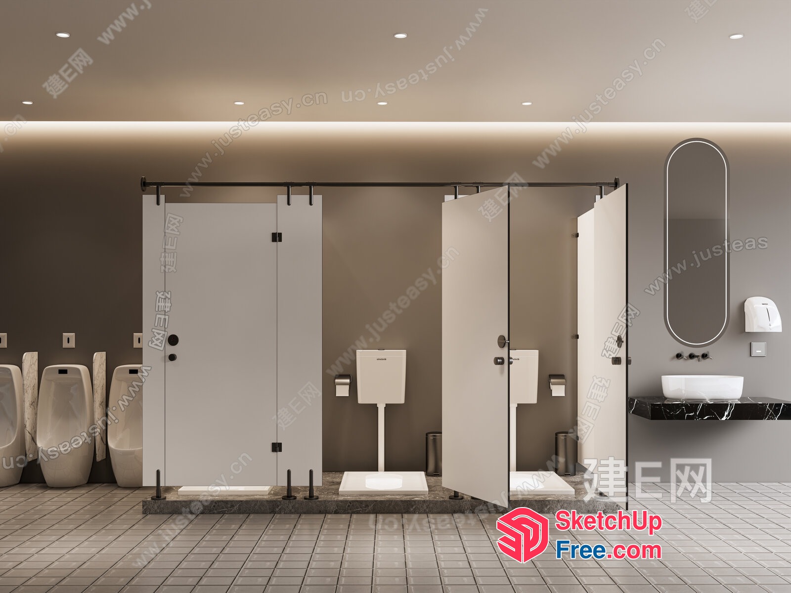 Modern Public Bathroom Interior 3D SketchUp File