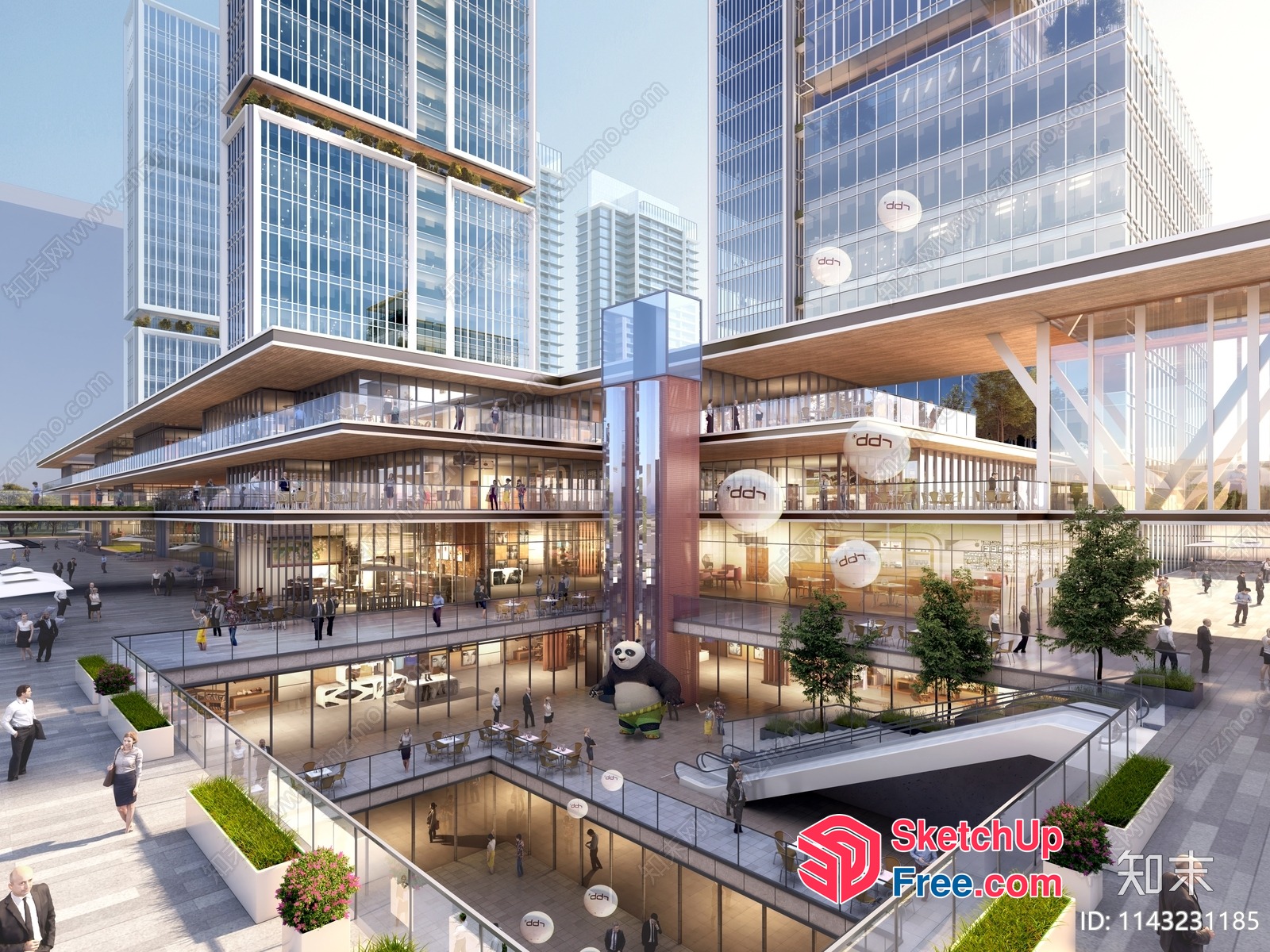 Modern Commercial Street With Glass Curtain Wall And Elevator 3D SketchUp File