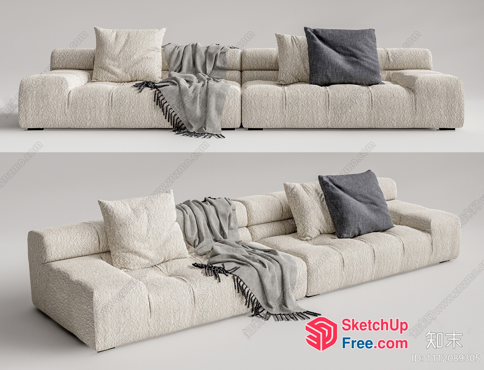 Elegant Creamy Style Minimalist Sofa Set 3D SketchUp File