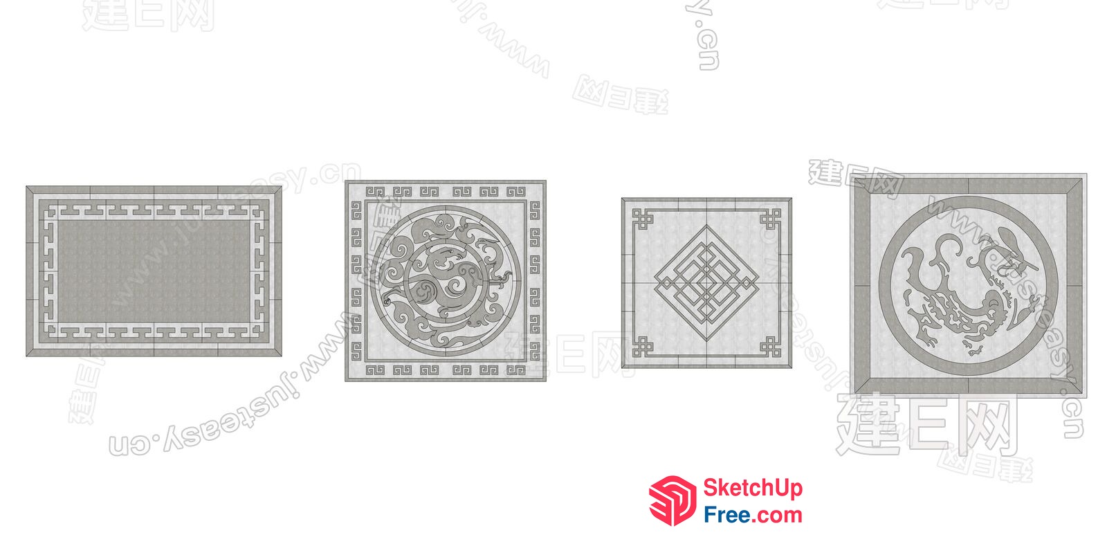 Asian-Inspired Decorative Ceiling Designs 3D SketchUp File