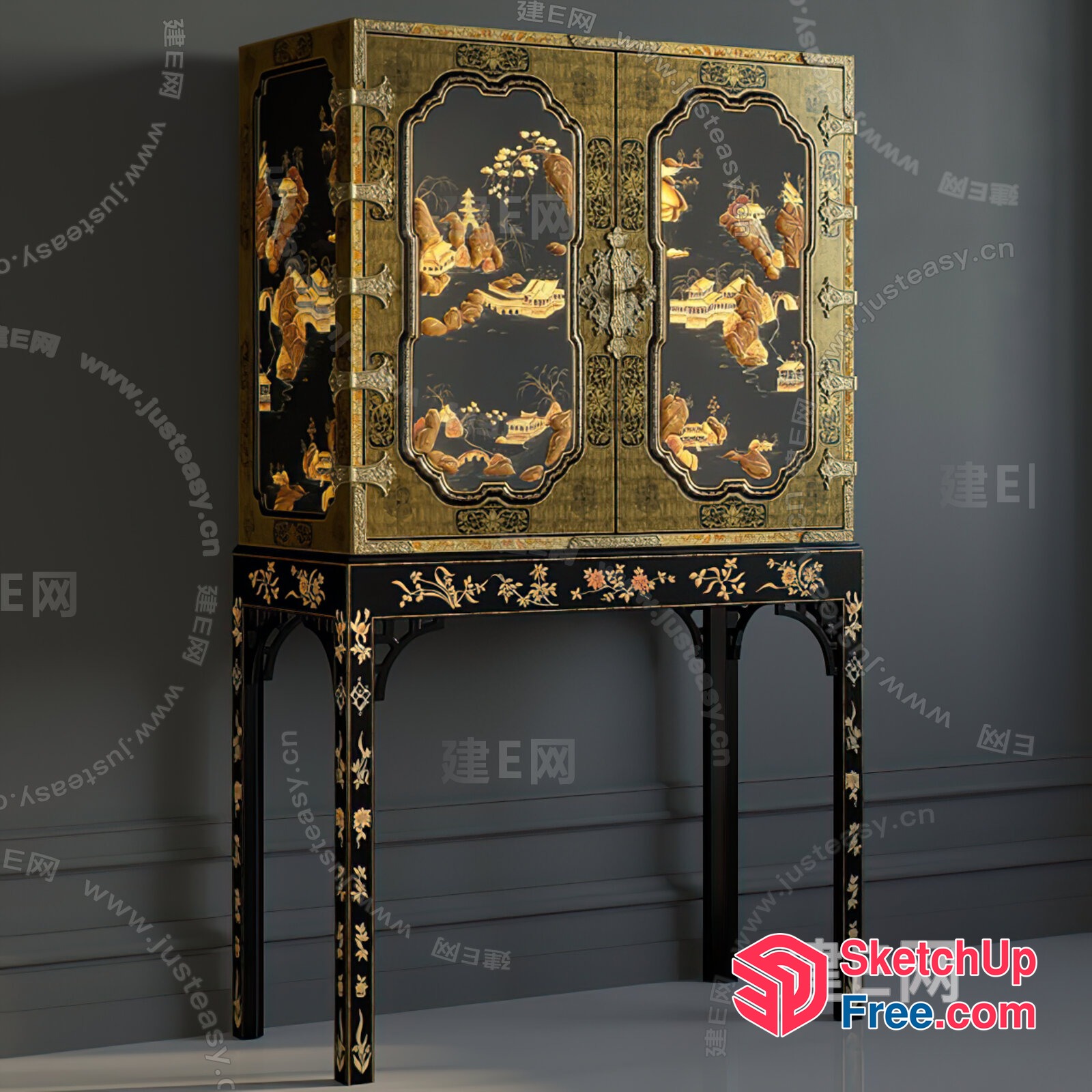 Antique Asian-Inspired Cabinet 3D SketchUp File