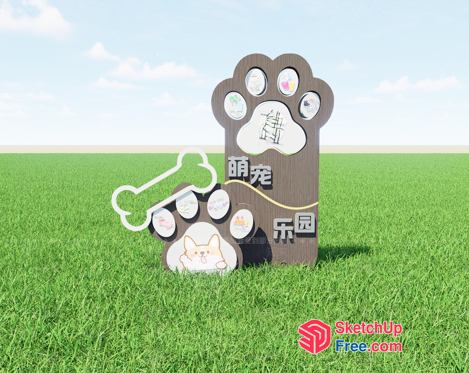 Dog Paw Print Decorative Sign 3D SketchUp File