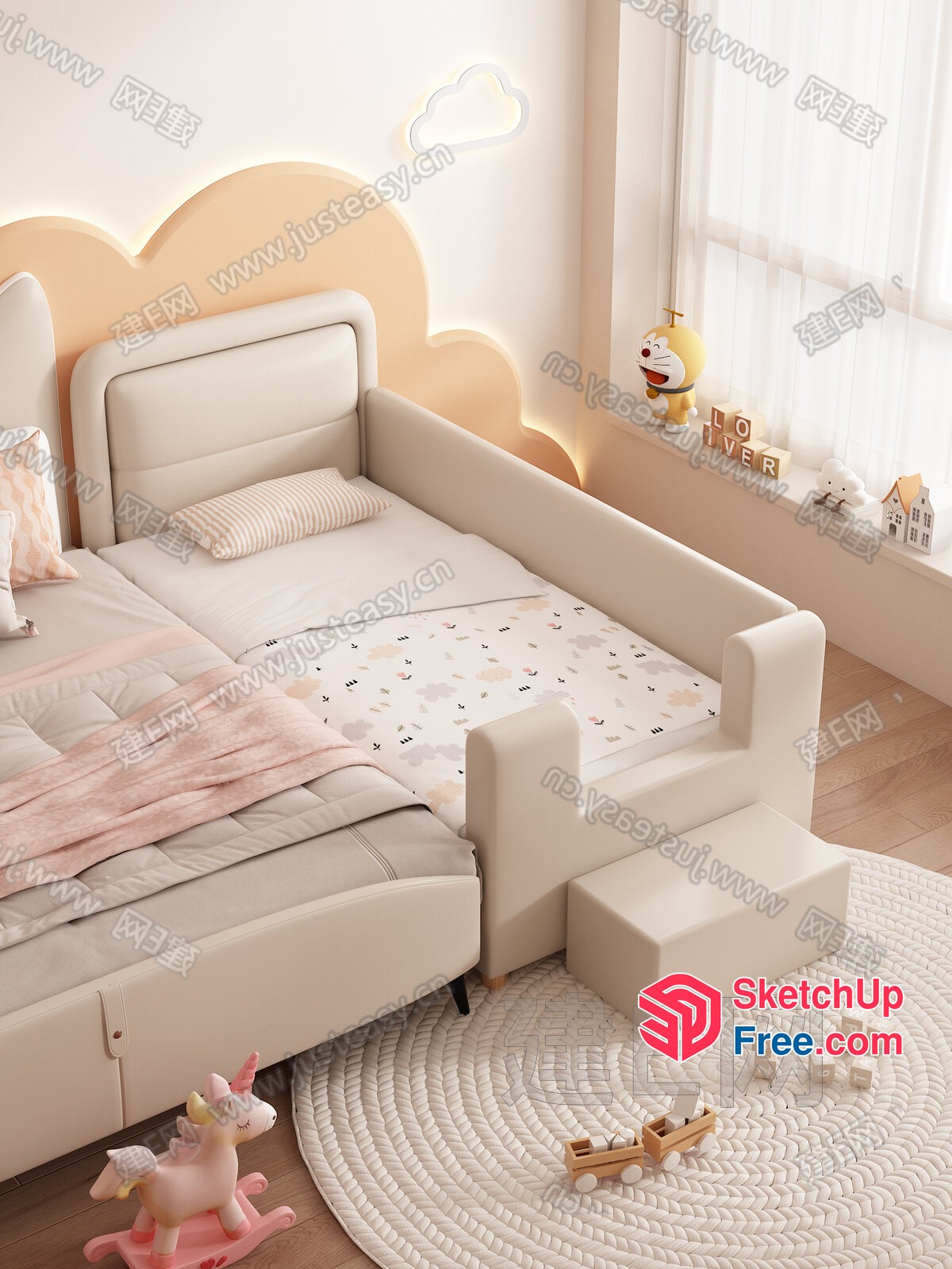 Modern White Children'S Bedroom With Cloud-Themed Decor 3D SketchUp File