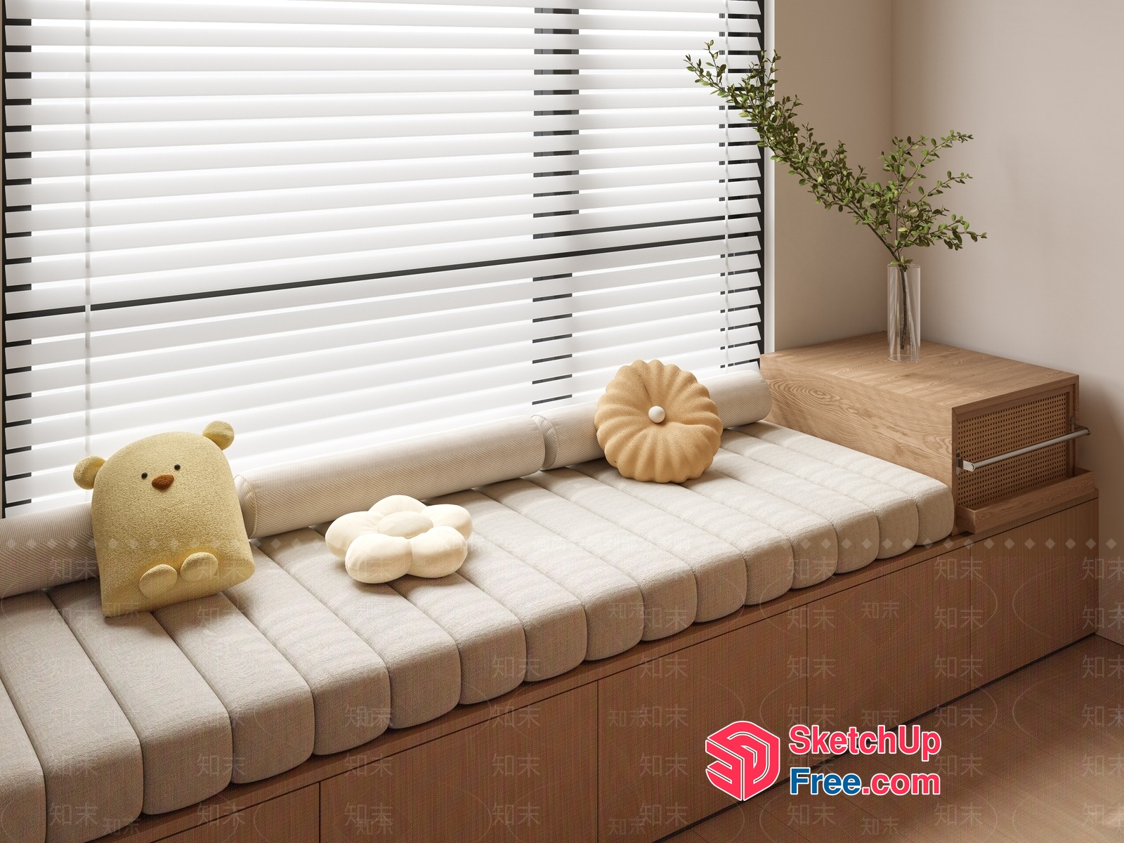 Cozy Window Seat With Plush Pillows And Stuffed Animals 3D SketchUp File