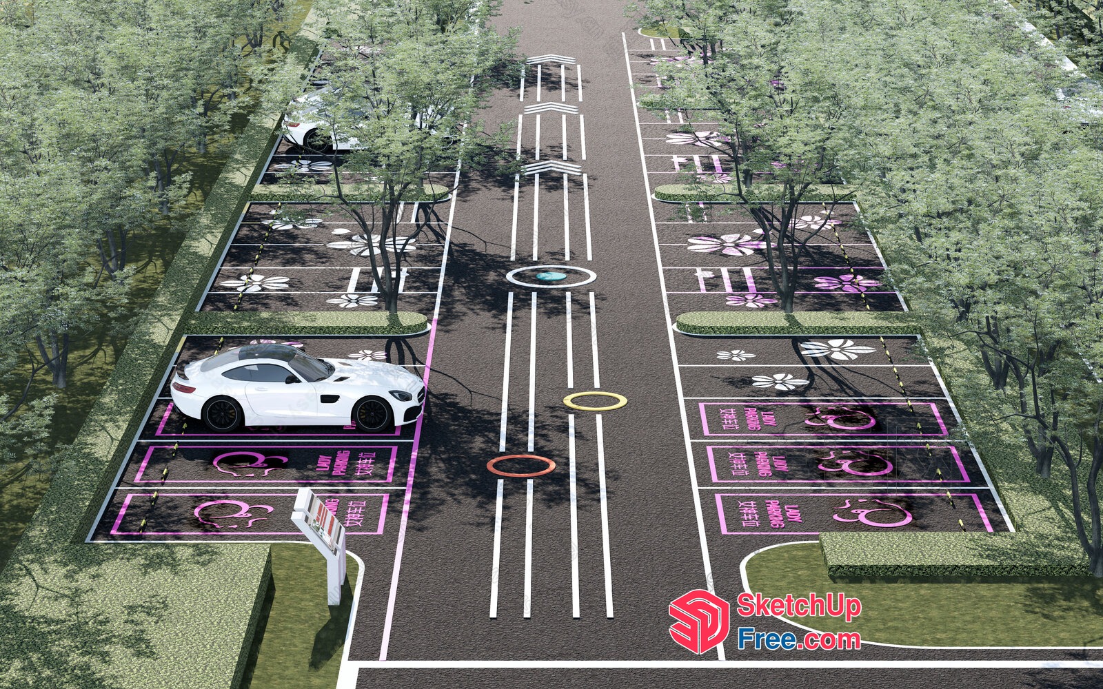 Modern Parking Lot With Electric Car Charging Stations 3D SketchUp File