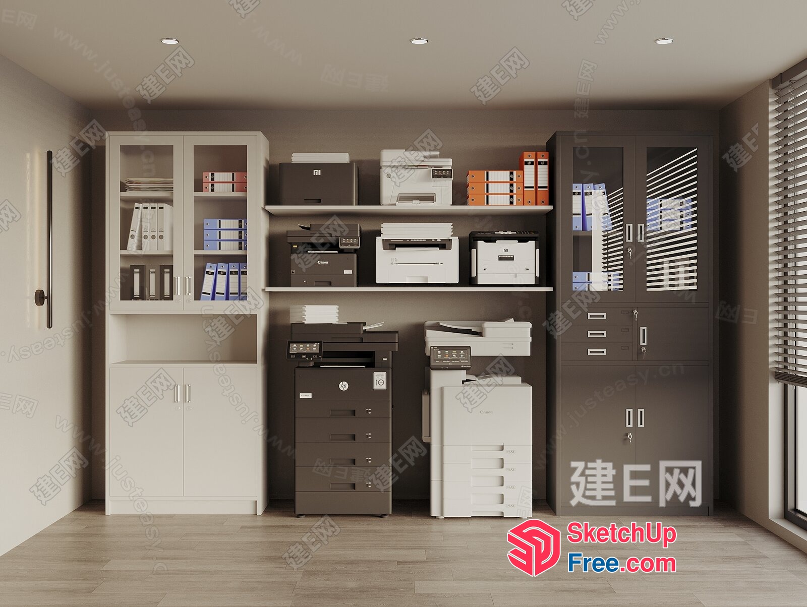 Office Equipment And Furniture Arrangement 3D SketchUp File