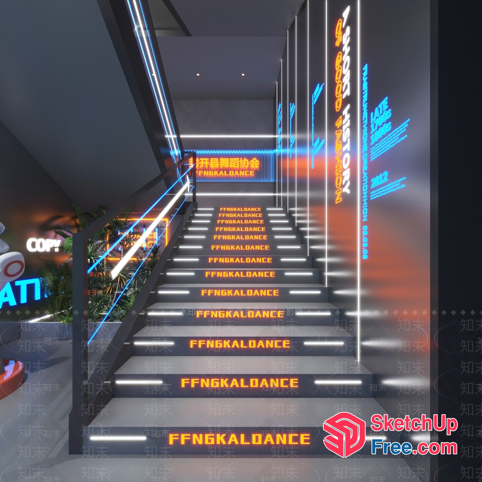 Futuristic Neon Staircase Interior 3D SketchUp File