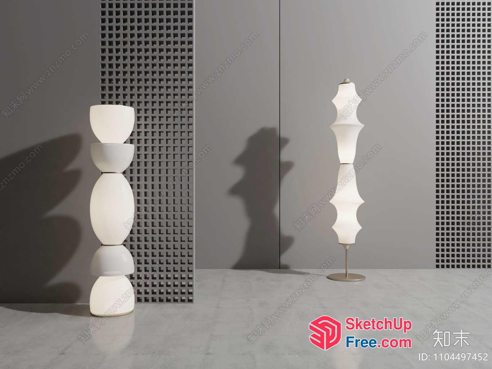 Modern White Pillar-Like Decorative Objects In A Gray Room 3D SketchUp File