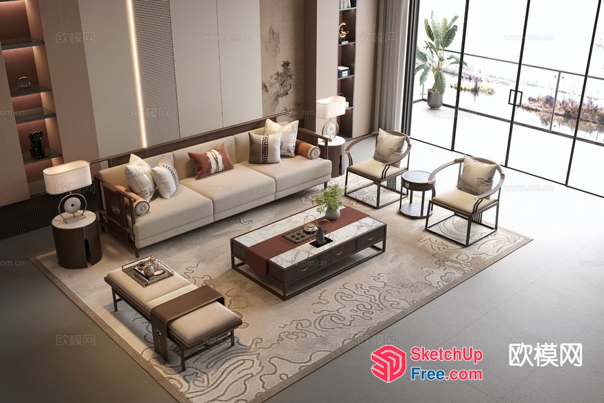 Luxurious Modern Living Room With Elegant Furniture And Decor 3D SketchUp File