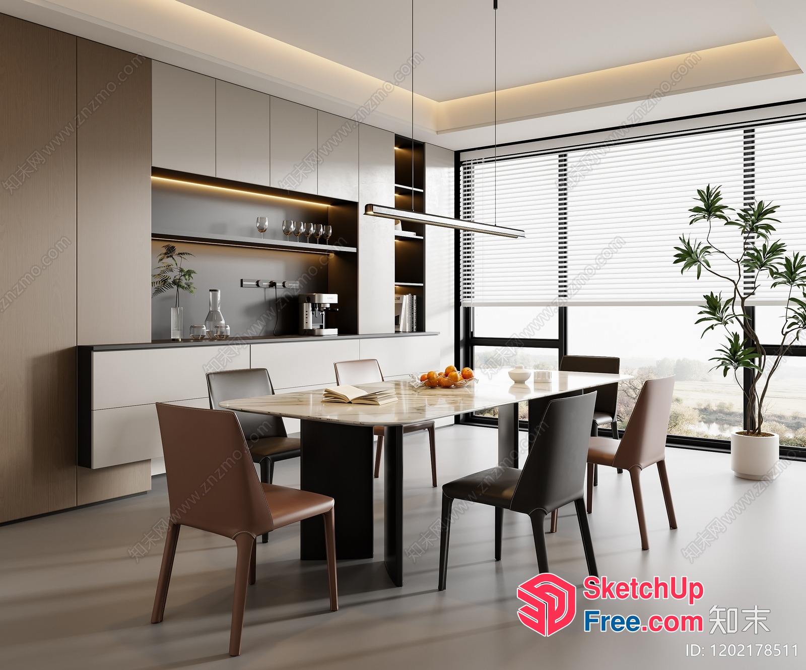 Modern Minimalist Dining Room With Sleek Table And Chairs 3D SketchUp File