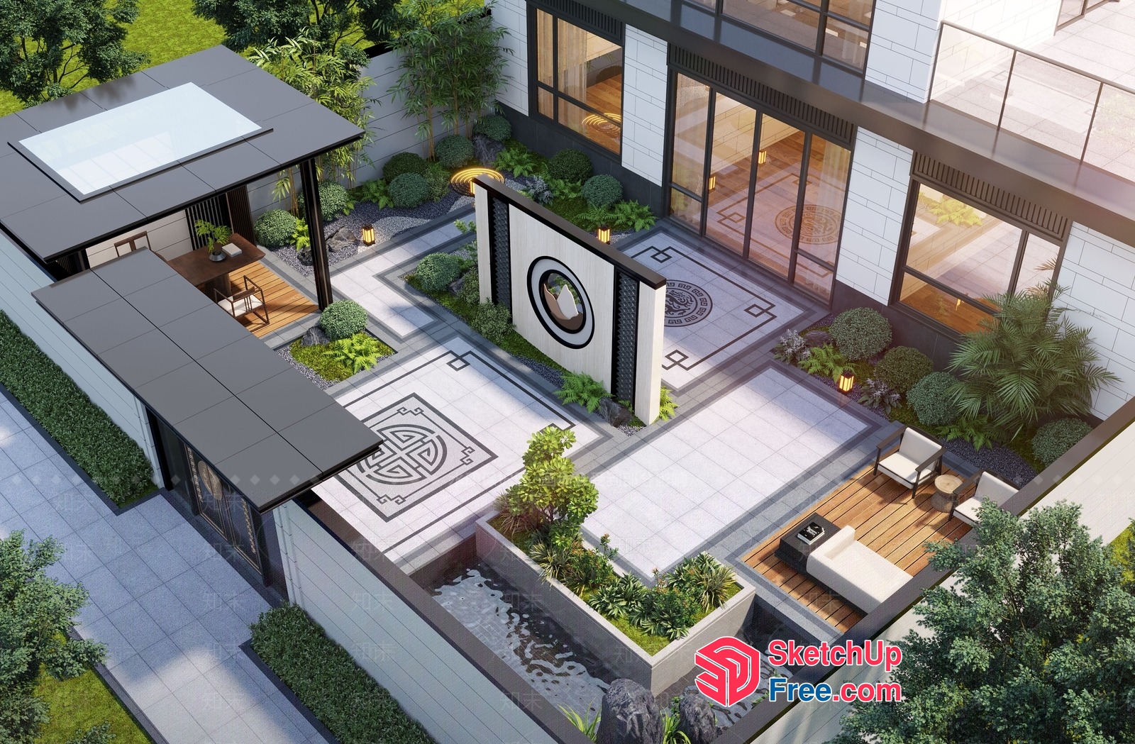 Elegant Asian-Style Courtyard 3D SketchUp File