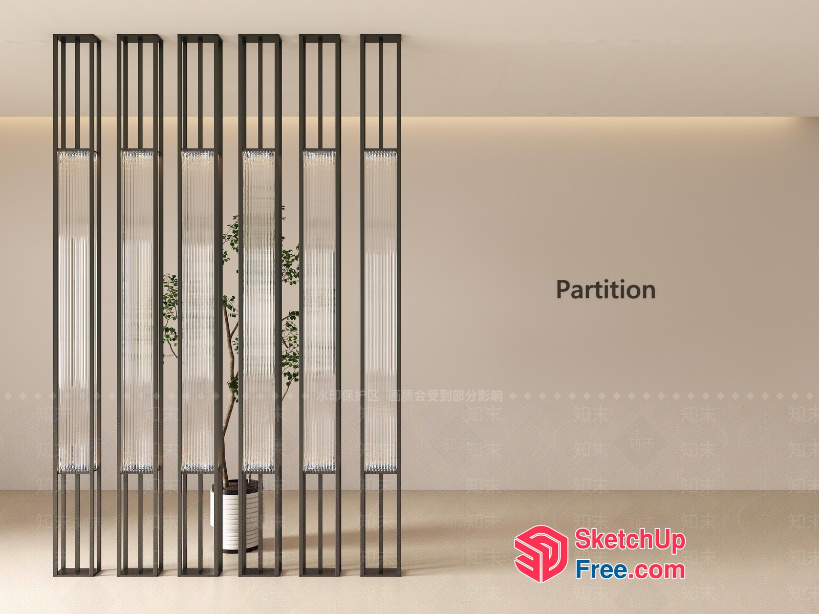Partition Screen With Glass Panels And Metal Frame 3D SketchUp File