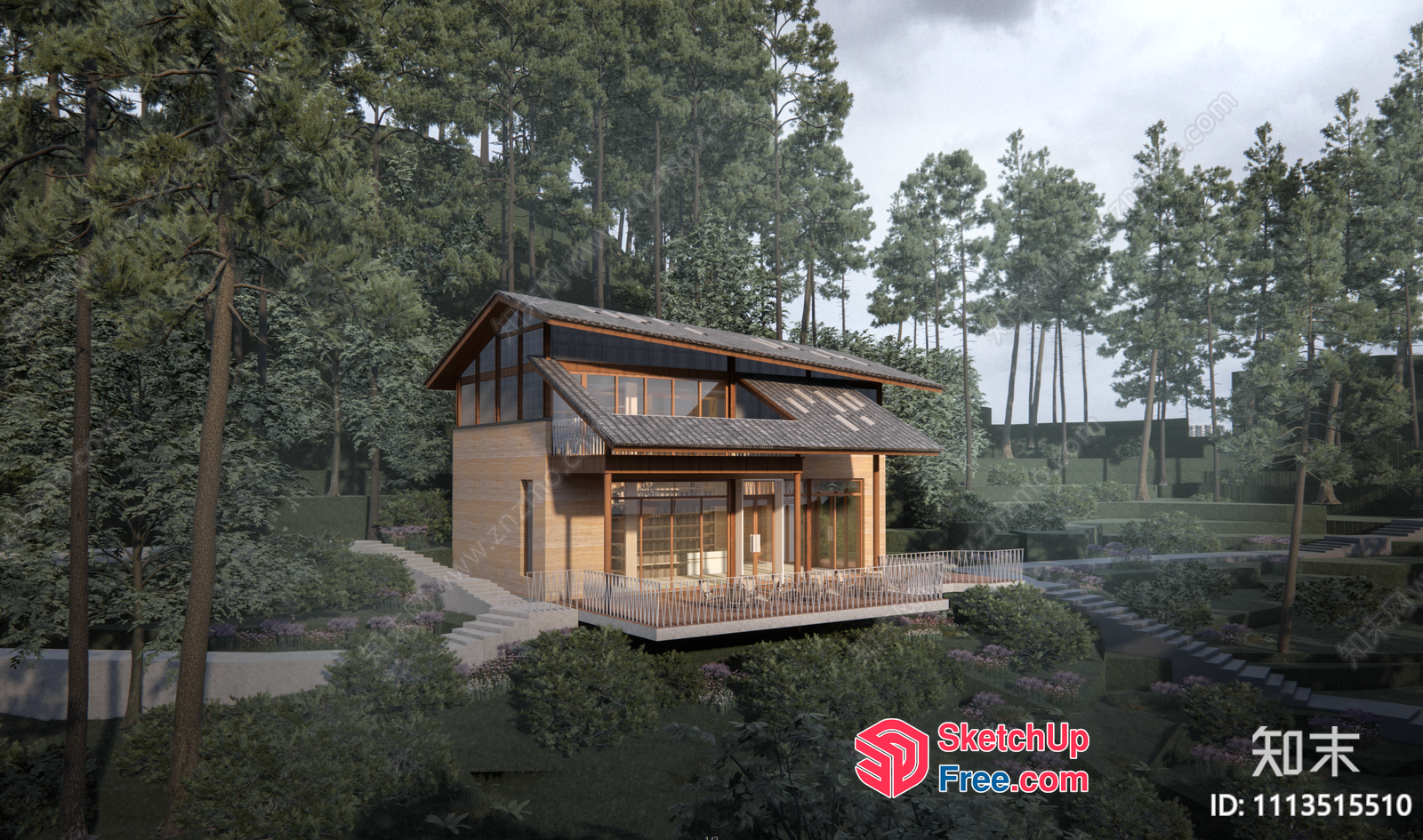 Modern Japanese-Style Home In A Serene Forest Setting 3D SketchUp File