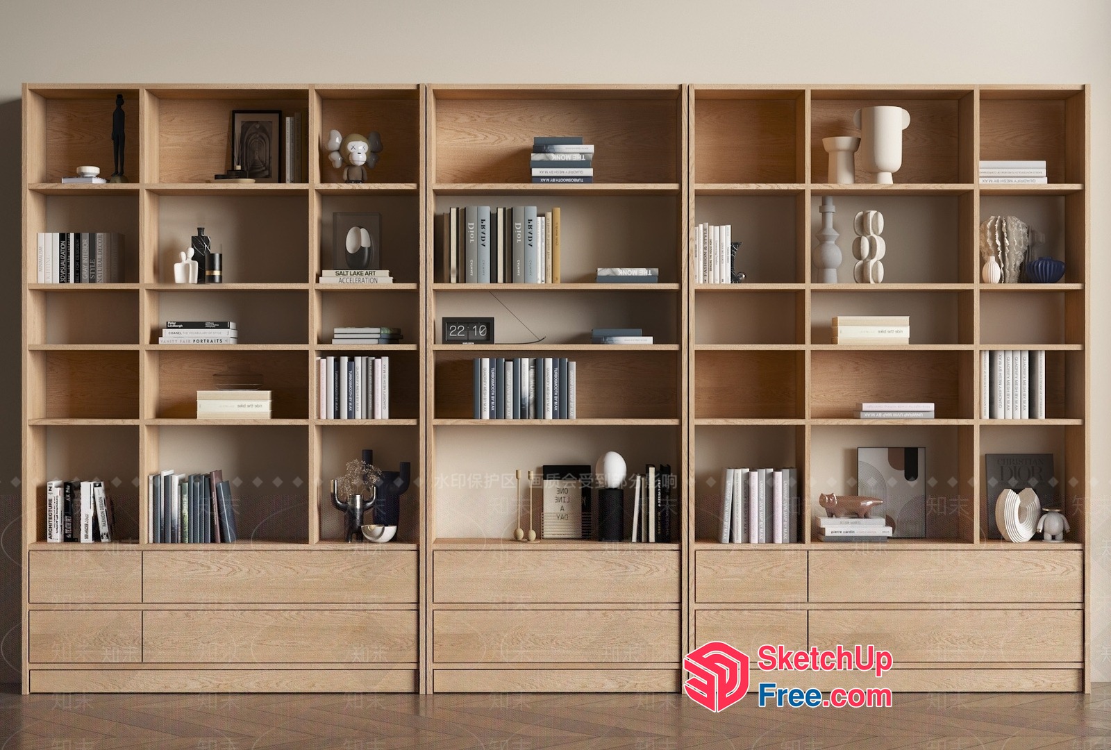Modern Minimalist Bookcase With Decorative Items 3D SketchUp File