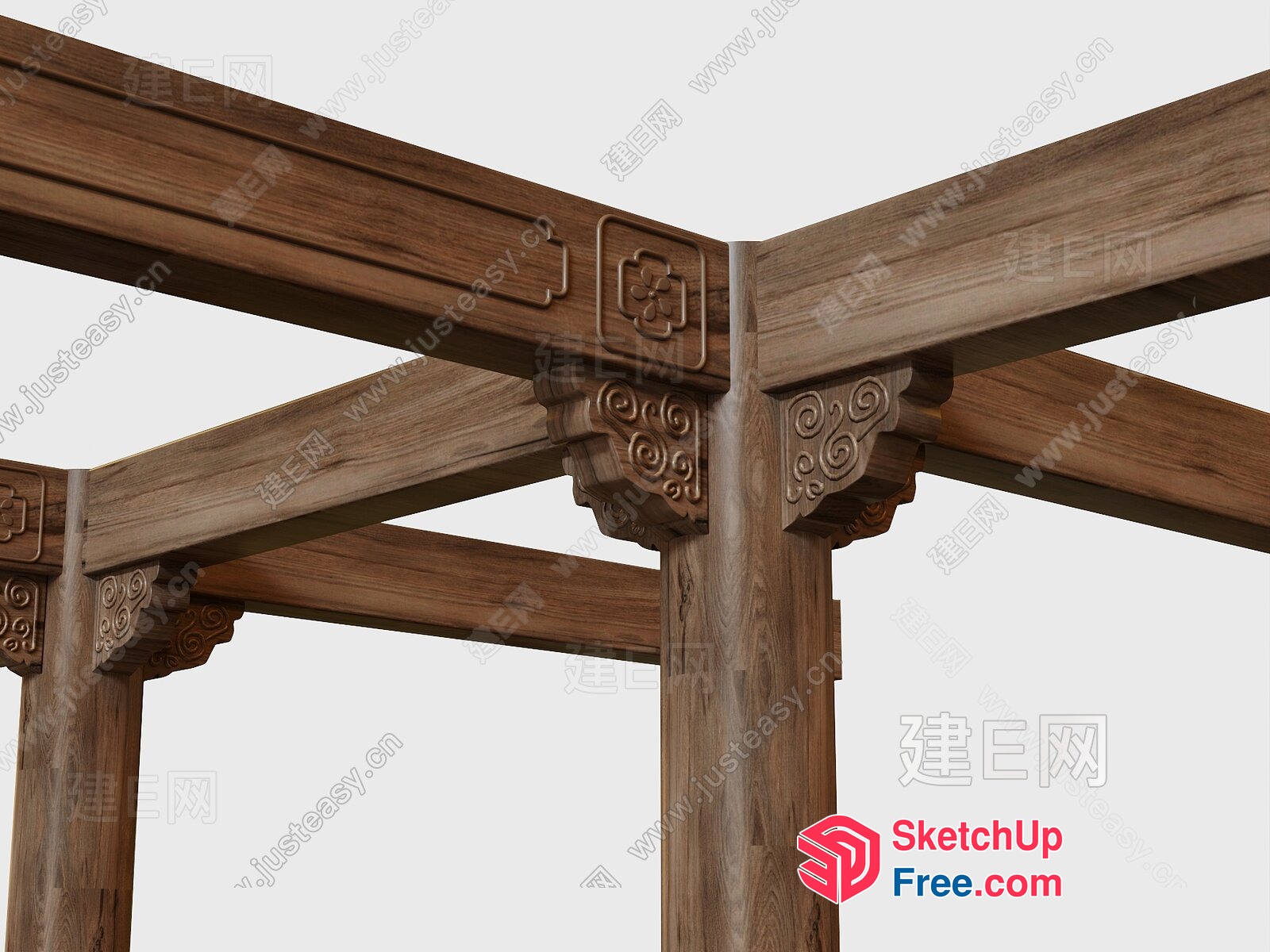 Wooden Pillar With Carved Decorations 3D SketchUp File